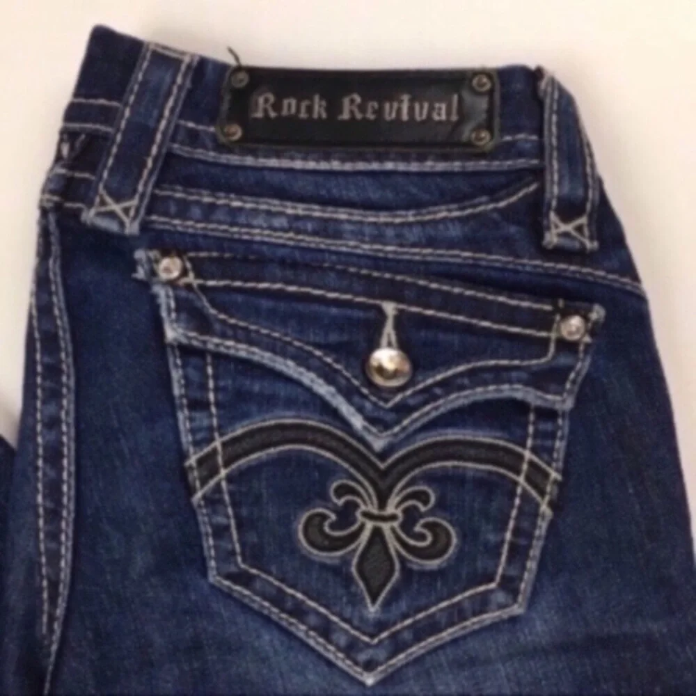 Rock Revival Sasha Dark‎ Denim Boot Crystal Jeans Women’s Size 26